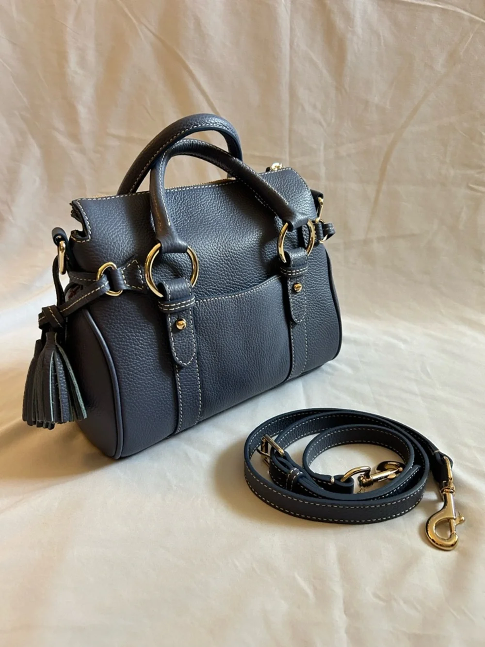 Dooney & Bourke Blue Pebble Leather Satchel - Picture 3 of 16